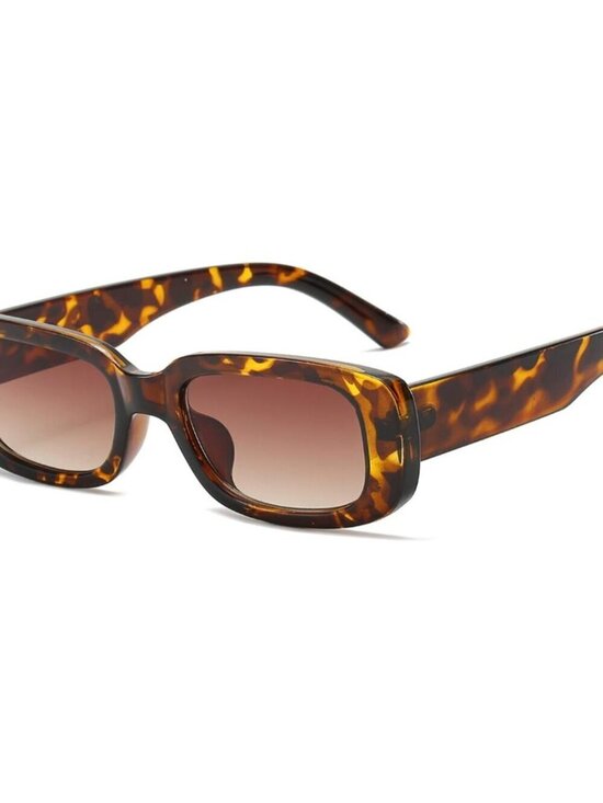 Accessories - Trendy Rectangle Leopard Brown Sunglasses Women Men Retro Square Fashion Shades
